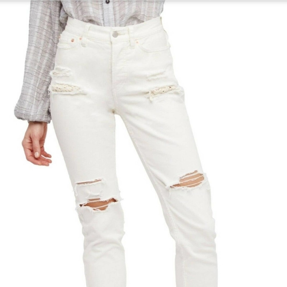 Free People Stilt Distressed Cream Denim Jeans